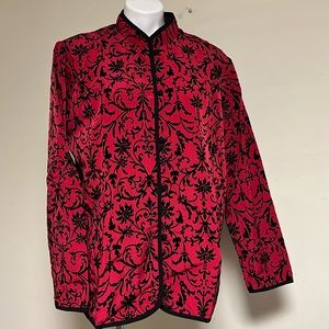 Susan Graver Style red with black velvet design shirt &  jacket NWT XL QVC
